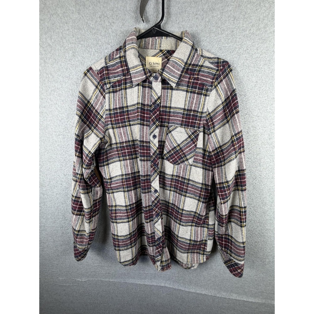 Ci Sono Shirt Mens Medium Gray Plaid Flannel Button‎ Up Long Sleeve Casual